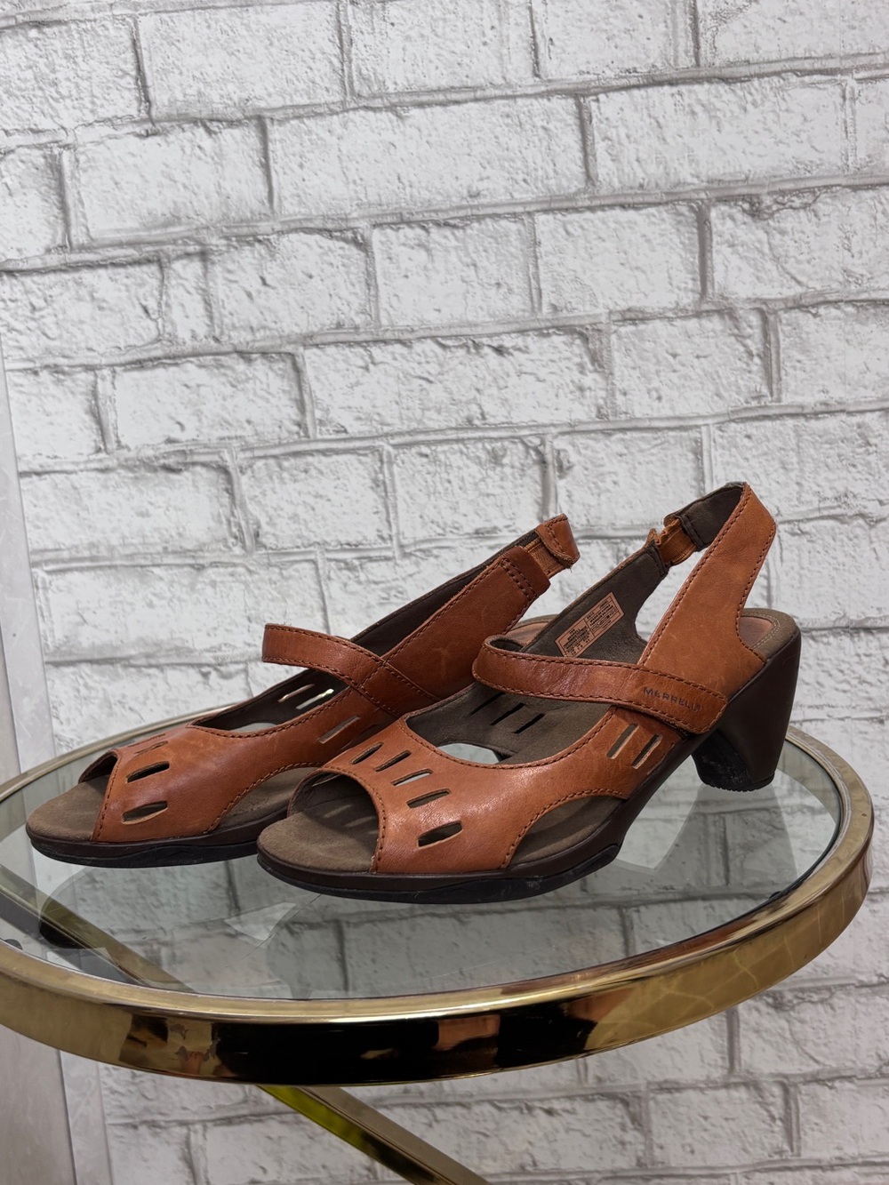 Merrell Tan Brown Leather Slingback Sandals